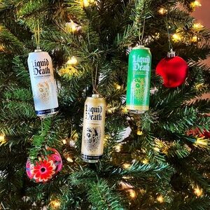 ***Brand New*** Liquid Death Glass Christmas Ornaments (set of 3)